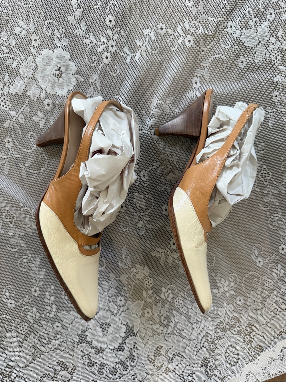 Vintage Mazzini Two toned Italian leather sling back